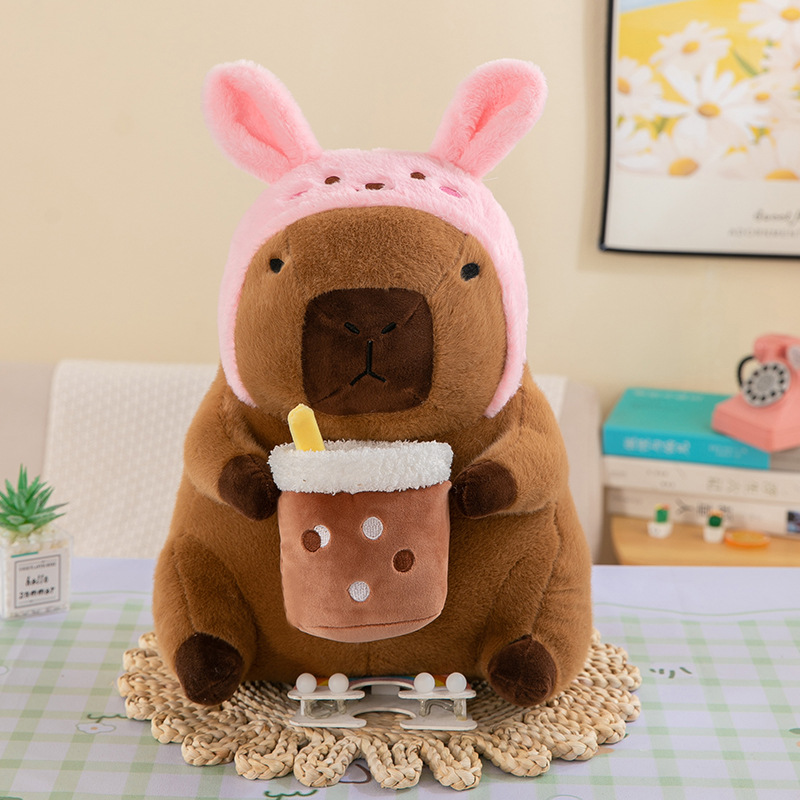 Capybara Plush with Pink Head Covering Stuffed Animal