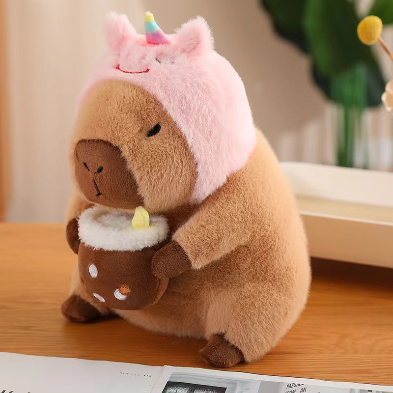 Capybara Plush with Unicorn Head Covering Stuffed Animal