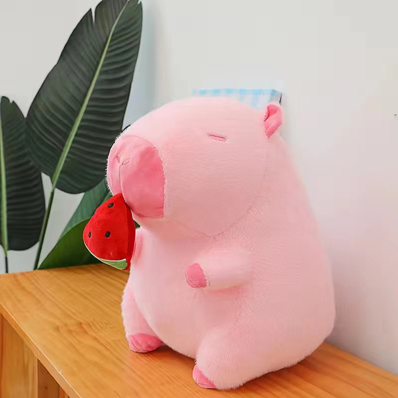 Pink Capybara Plush with Watermelon Stuffed Animal Gift